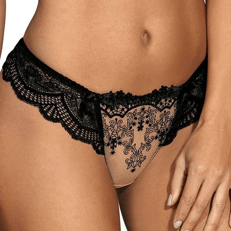 Tanga brasileño de encaje negro Woman V-906