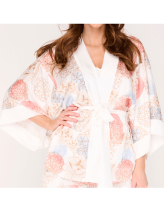 Kimono de satén con estampado oriental White Orient